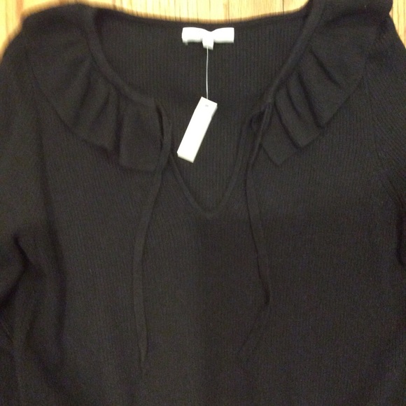 NWT Madewell BLACK Tie-Neck Ruffle Pullover Sweater Collar Knit Top - Picture 3 of 9